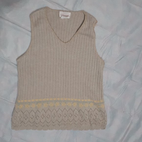 Vintage Classique Collections Women Top Sleeveless Tops Cotton 70 % Beig… - Picture 1 of 5